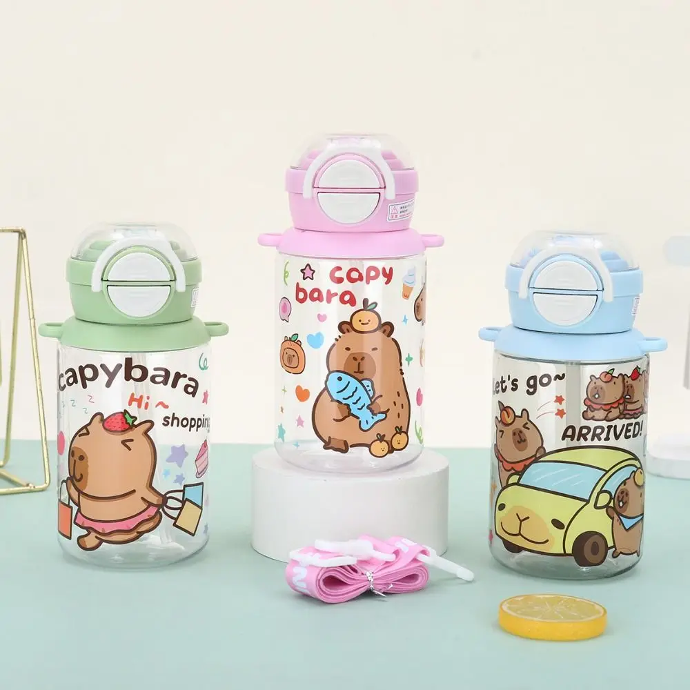 

500ml Capybara Water Bottles Cartoon Large Capacity Transparent Plastic Cup Cute Straw Cup Capybara Drinking Bottle Summer