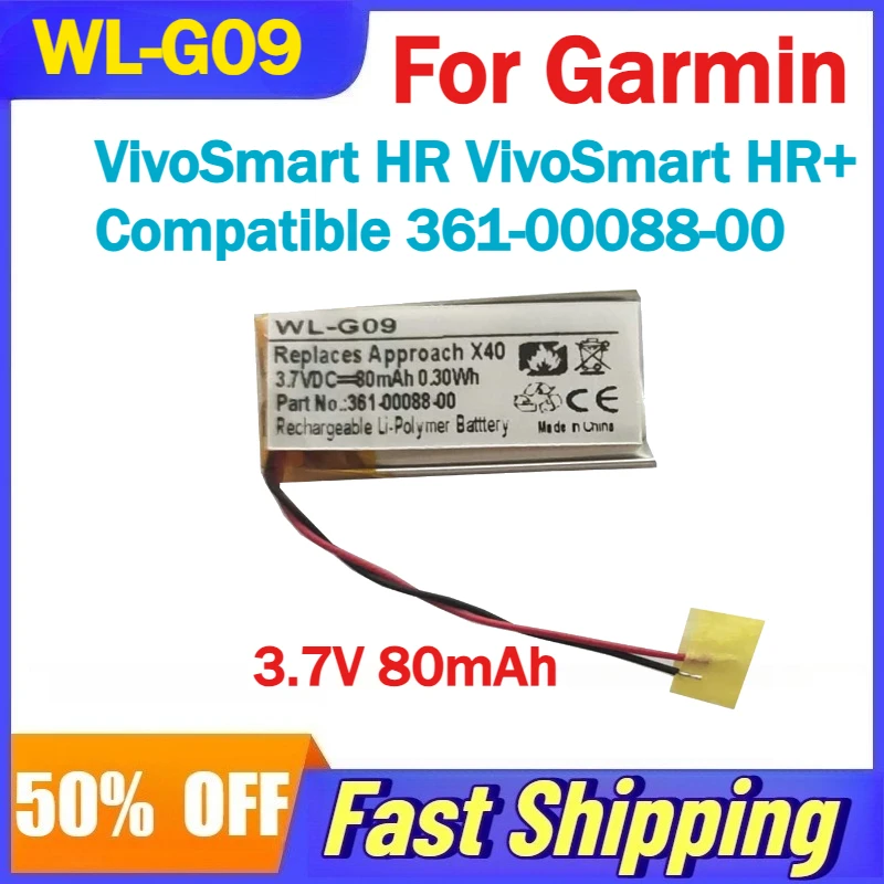 

3.7V 80mAh WL-G09 Battery for Garmin VivoSmart HR VivoSmart HR+ Sports Bracelet Compatible 361-00088-00 Rechargeable Batteries
