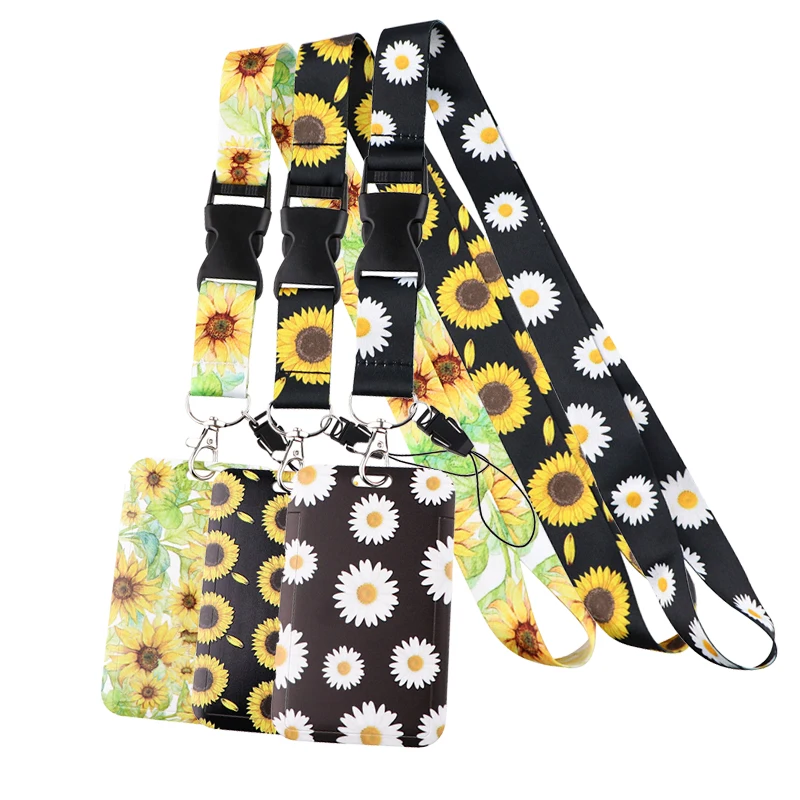 A3174 Cartoon Sunflower Daisy Lanyards ID Badge Holder Keychain Neck Strap Key Holder Hang Rope Keyrings Fashion Accessories