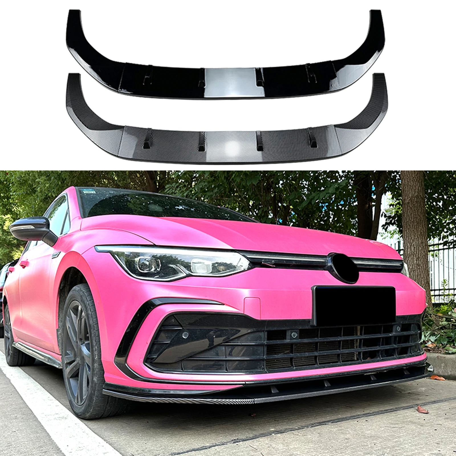 

Front Bumper Spoiler Lip Carbon Fiber Look/Gloss Black Splitter For Volkswagen VW Golf 8 MK8 GTI GTD GTE R-Line Rline 2020-2023