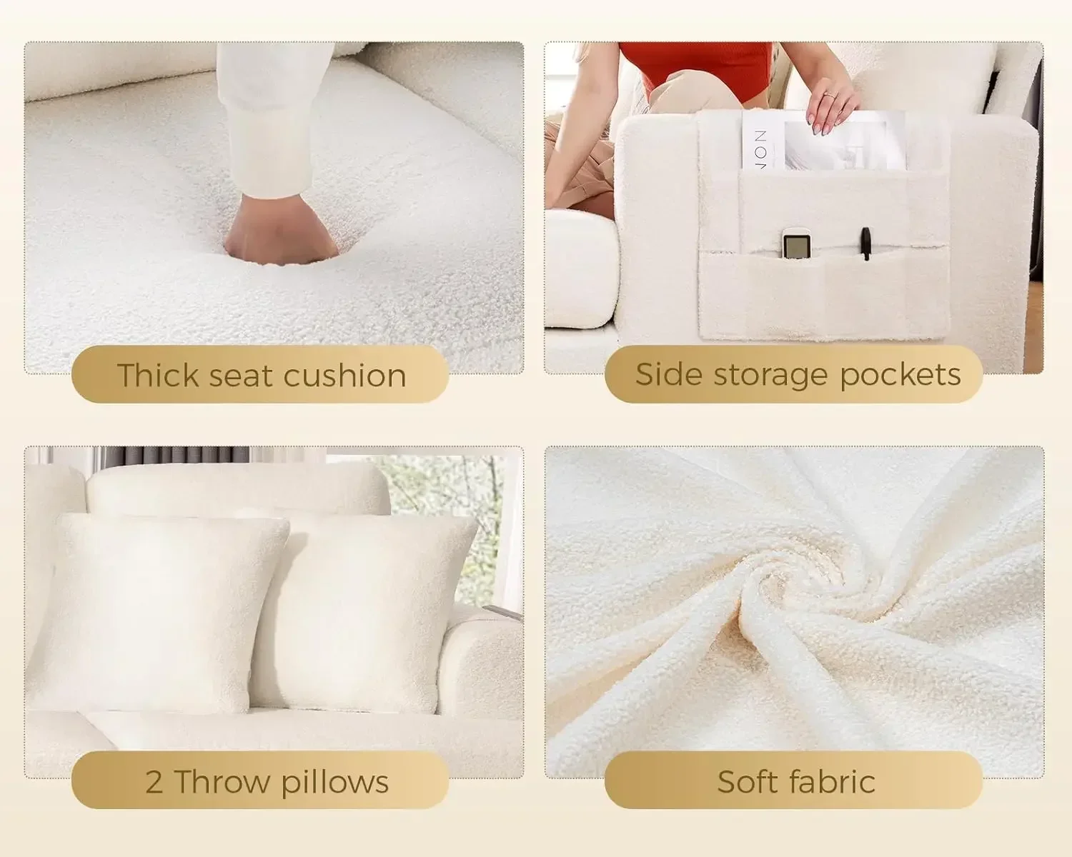 Sofá de 89 polegadas para sala de estar, sofá nuvem confortável com almofada grossa e apoio de braço largo