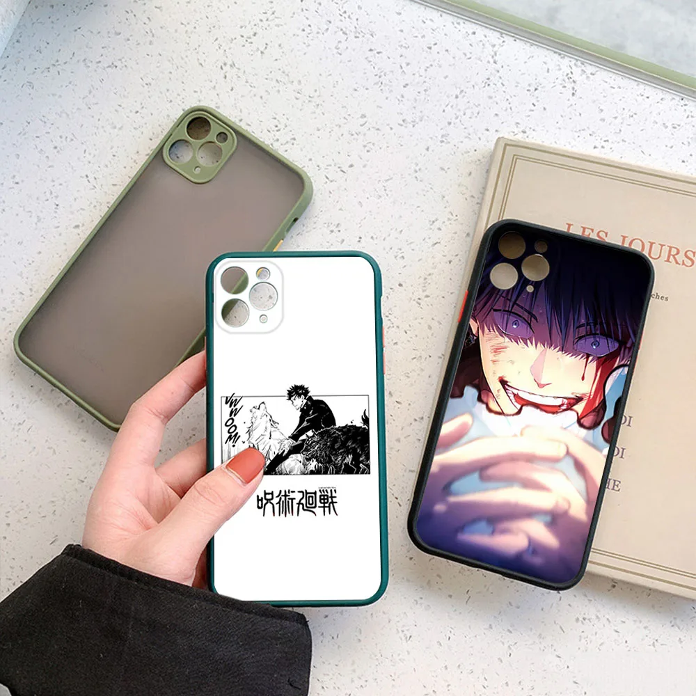 Frosted Translucent Phone Case For iPhone 16 15 14 Pro Max 7 8 Plus 11 12 13 X XS Jujutsu Kaisen Fushiguro Megumi Black Cover