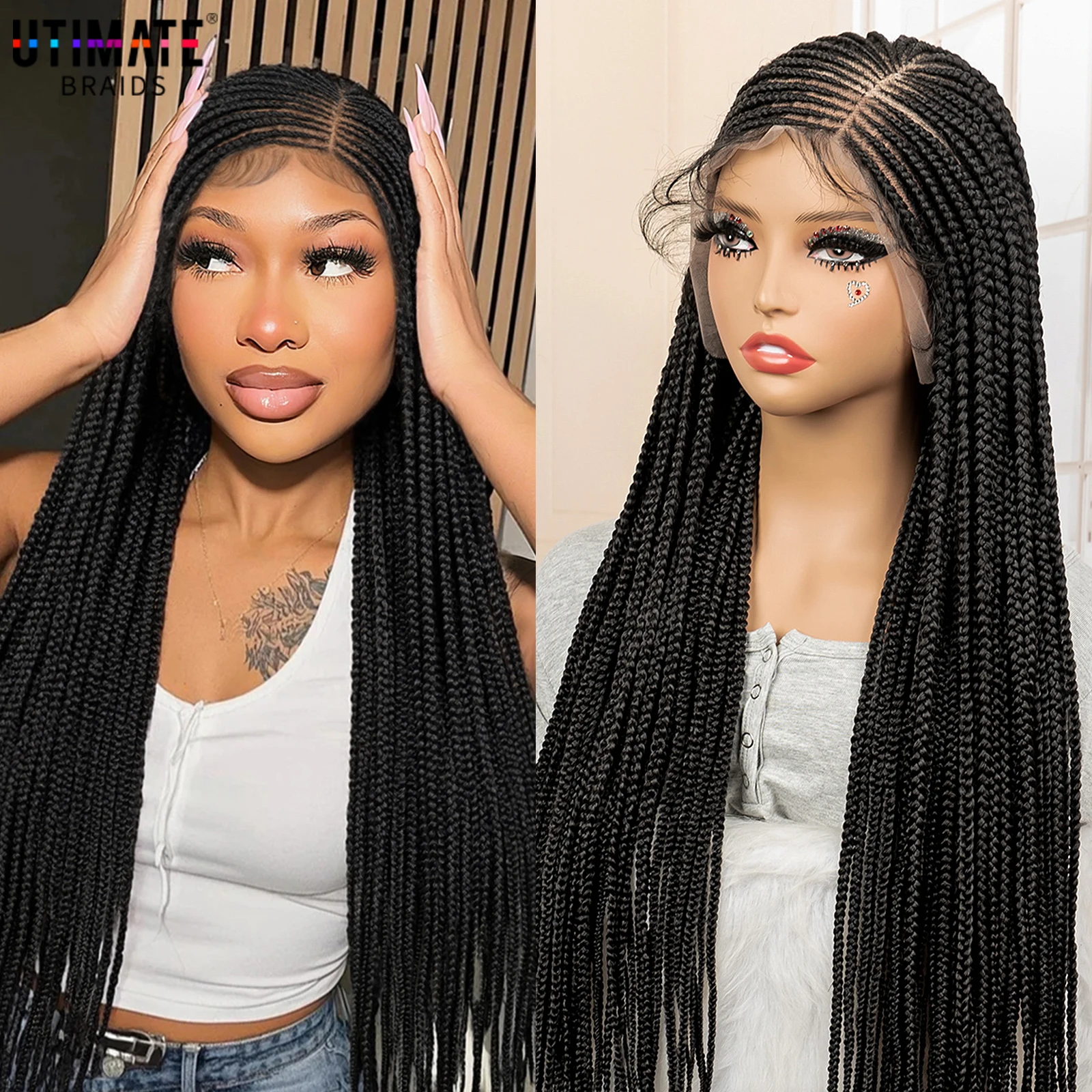 

32-дюймовые синтетические парики с полной кружевной косой, натуральные косички, плетение париков, африканские плетеные парики без узлов для чернокожих женщин