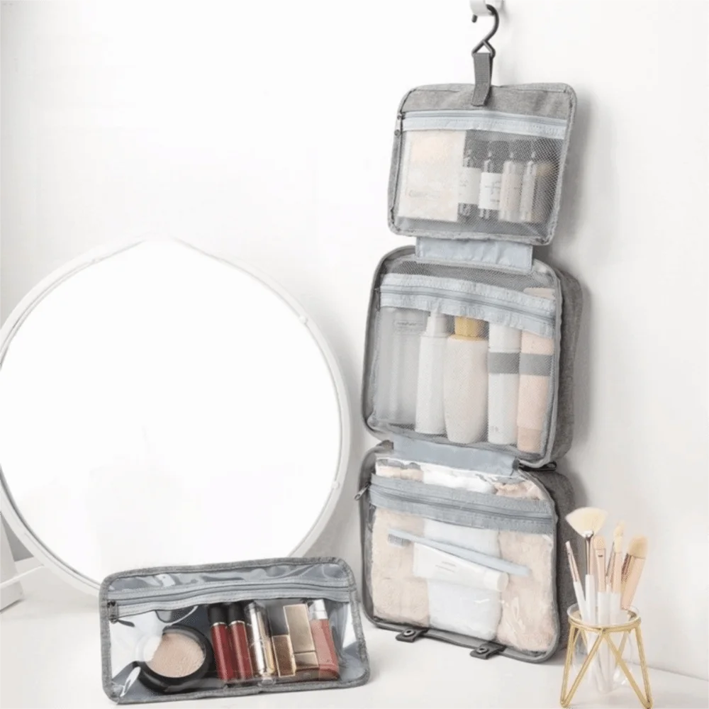

Solid Color Hanging Cosmetic Bags Zipper Waterproof Toiletry Storage Bag Wet Dry Separated Large Capacity Makeup Bags Men