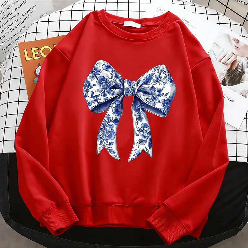 

Womens Solid Hoodies Basic Vintage Bow Fleece Sweatshirt Soft Breathable O-Neck Pullover Casual Female Clothes