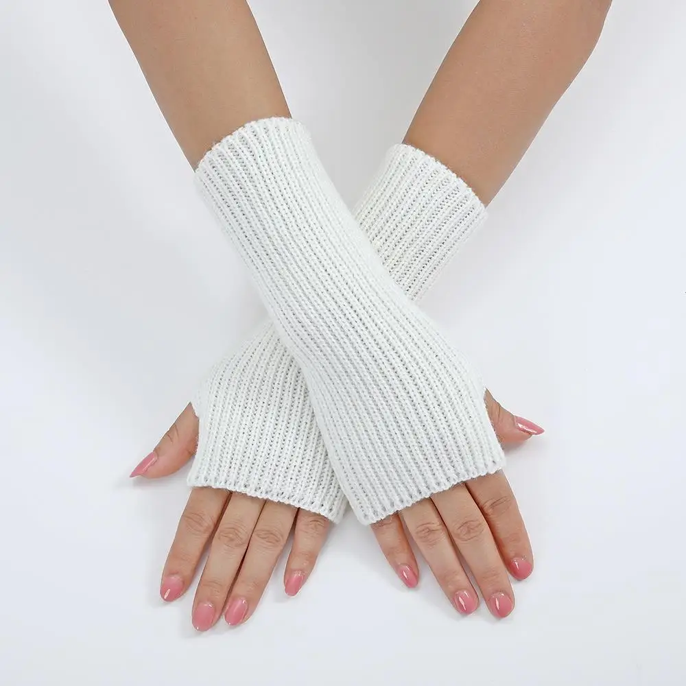 Women Long Fingerless Gloves Knitted Mittens Winter Arm Warmer Punk Gothic DIY Knitting Glove Y2K Girls Solid Gloves Arm Sleeves