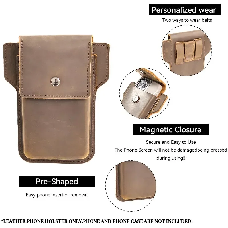 RIYAO-Vintage Genuine Leather Phone Pouch Case, Small Waist Packs for Men, Holster Bag with Belt Clip Loop, Outdoor Travel