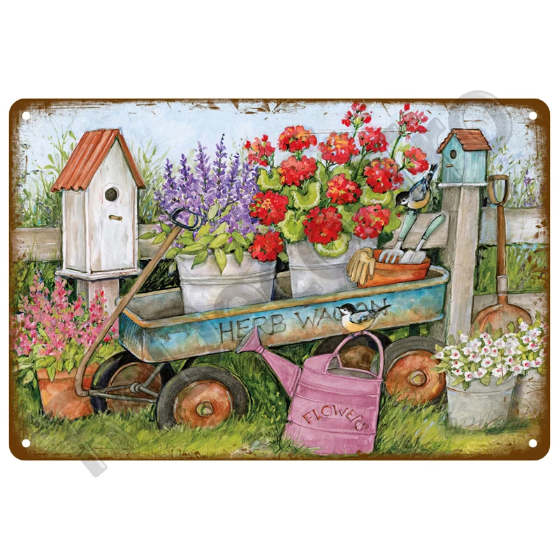 Retro Sign Home For Garden Outdoor Gardening Flowers Vintage Metal Sign Funny Plants Wall Decor Home Sweet Tin Sign Farm Birds