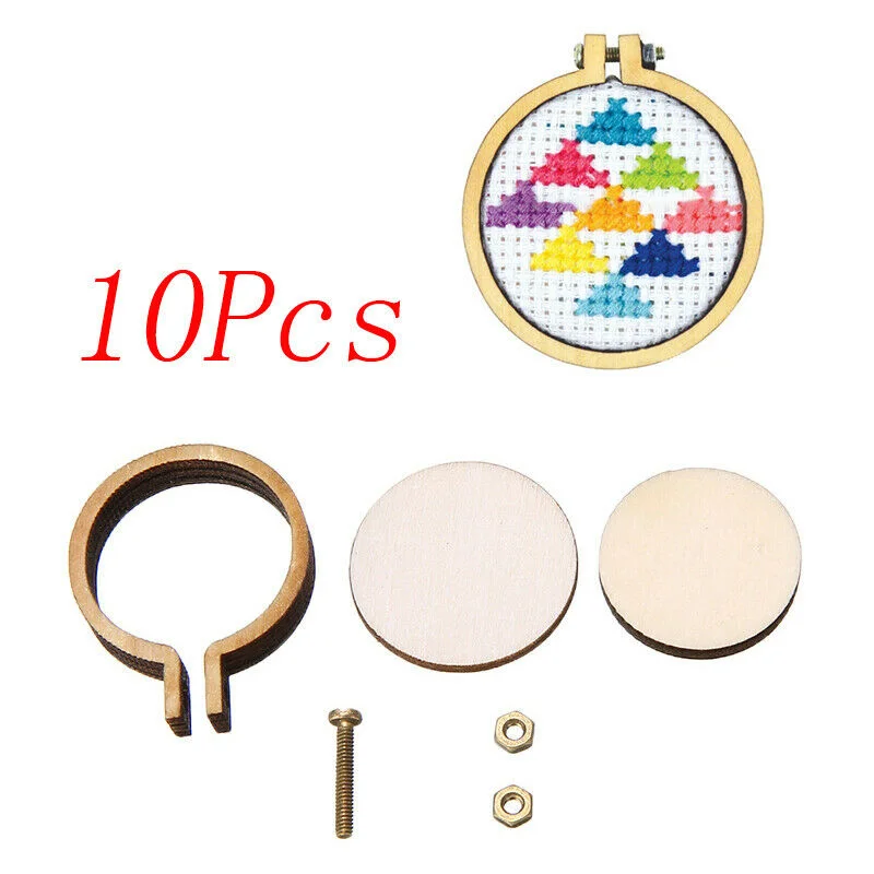 10/20pcs/Set Wooden Mini Embroidery Hoop Ring Cross Stitch Frame Handmade Pendant Crafts Embroidery Circle Sewing Kit