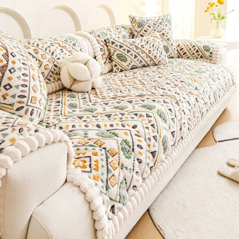 Thick Plush Sofa Slipcover Non-slip Soft Sofa Towel Warm Winter Couch Cushion Seat Cover for Living Room Modern Home Decor