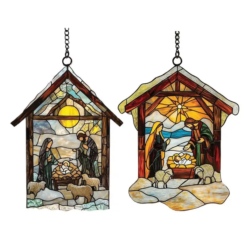 Nativity Set Sun Catchers Nativity Scene Pendant Religious Christmas Ornaments Nativity Scene Ornaments For Christmas Tree 2D