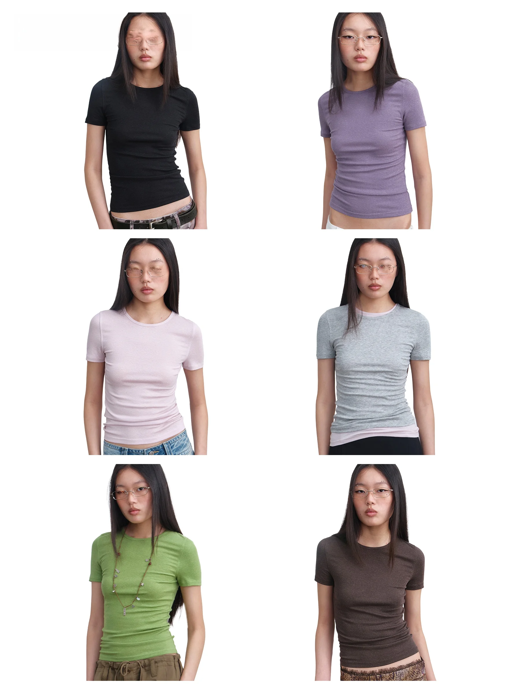 

VERMO Slim Fit Short Sleeve T-Shirt Comfortable Elastic Snowflake Lyocell Linen Casual Style Women's Top Versatile Multi-Color
