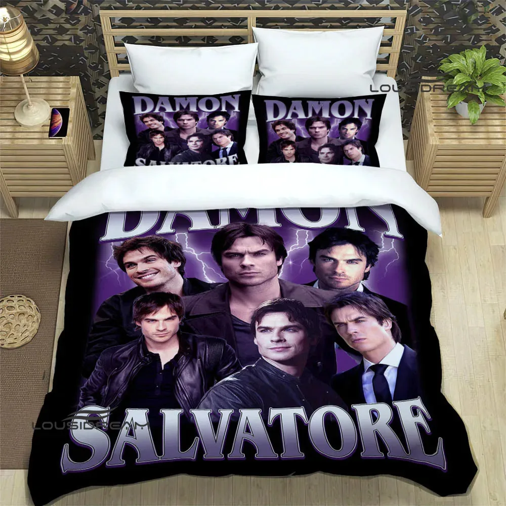 3PCS Single-sided Printed Duvet  V-Vampire D-Diaries Pattern Bedding Set Duvet Comfortable Breathable Sheet Single King Queen