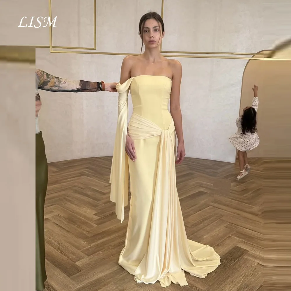 

LISM Свадебные платья русалки с открытыми плечами Фея Шелковый эластичный атлас Элегантные платья для выпускного вечера на заказ robe de mariée для вечеринки