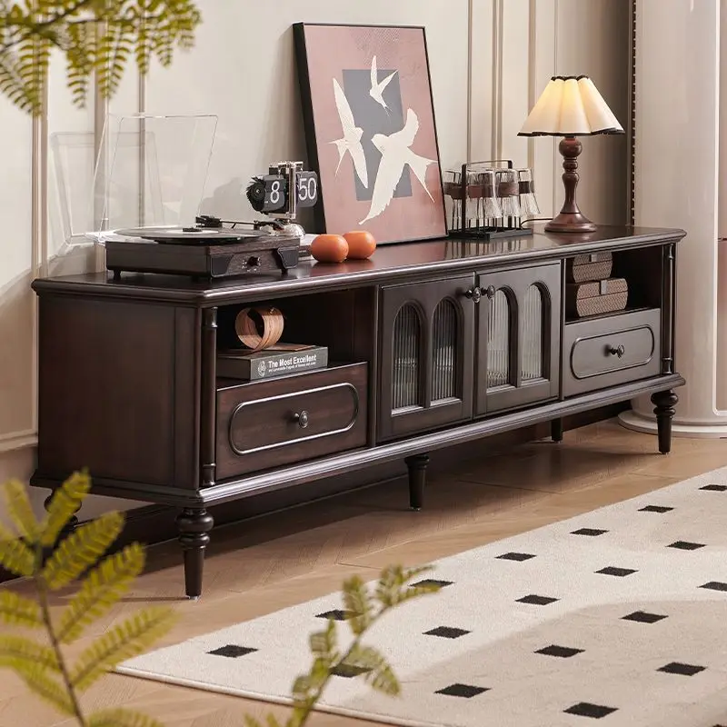 الفرنسية بسيطة الرجعية الصلبة التلفزيون تقف الخشب الراقية يشعر الأسود التلفزيون تقف لطيفة الصينية غرفة المعيشة أثاث المنزل Ein Fernseher #1