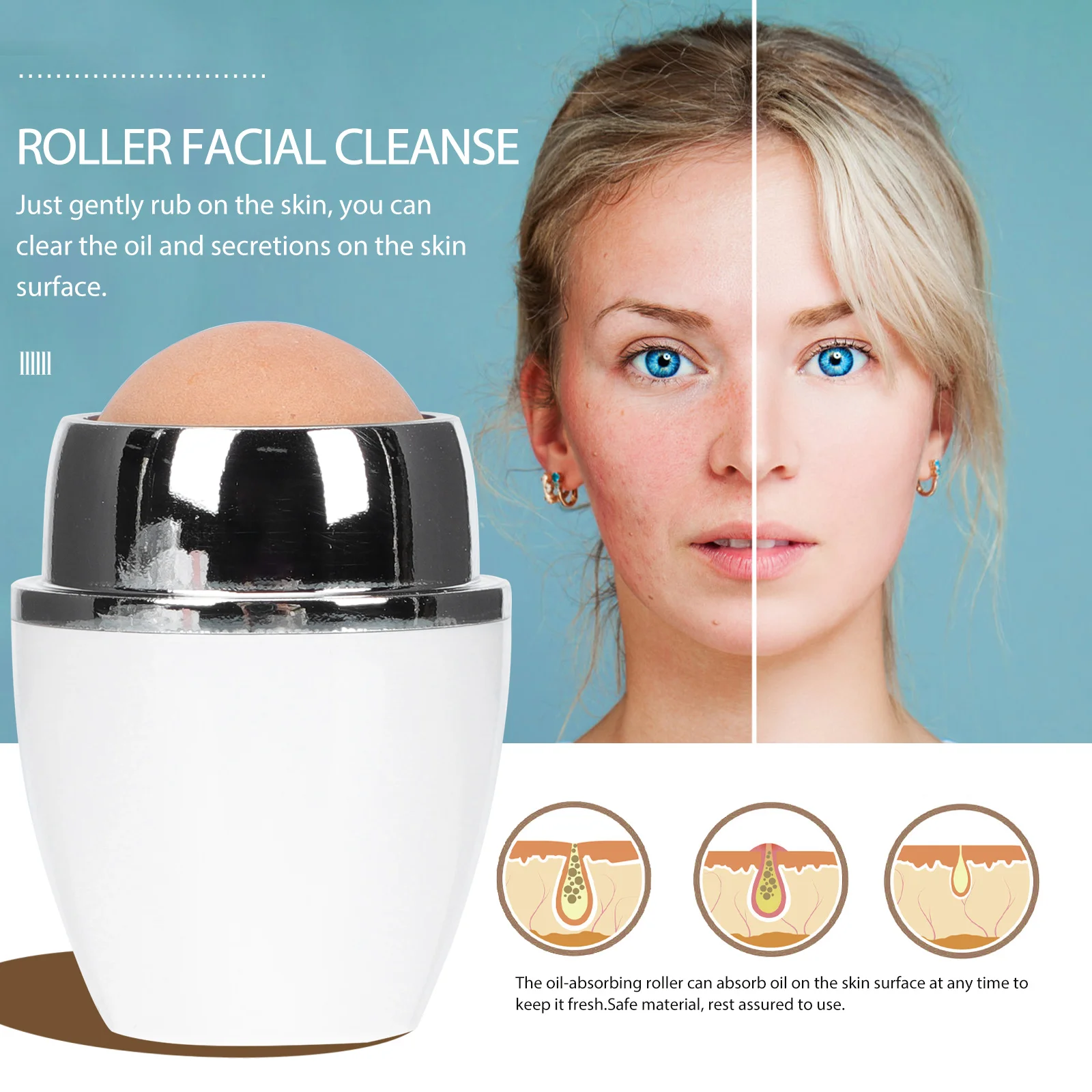 

1Pcs Facial Oil Absorbing Ball Natural Volcanic Mud Roller Mini Portable Skin Care Massager Oil Control Tool for