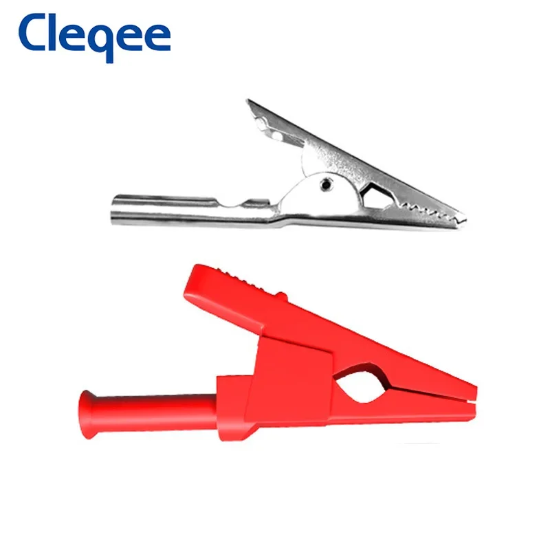 Cleqee P2002.20L 10PCS Safety Alligator Clip with 4mm Socket Fully Insualted Crocodile Clamps for 4mm Banana Plug or Welding 30A