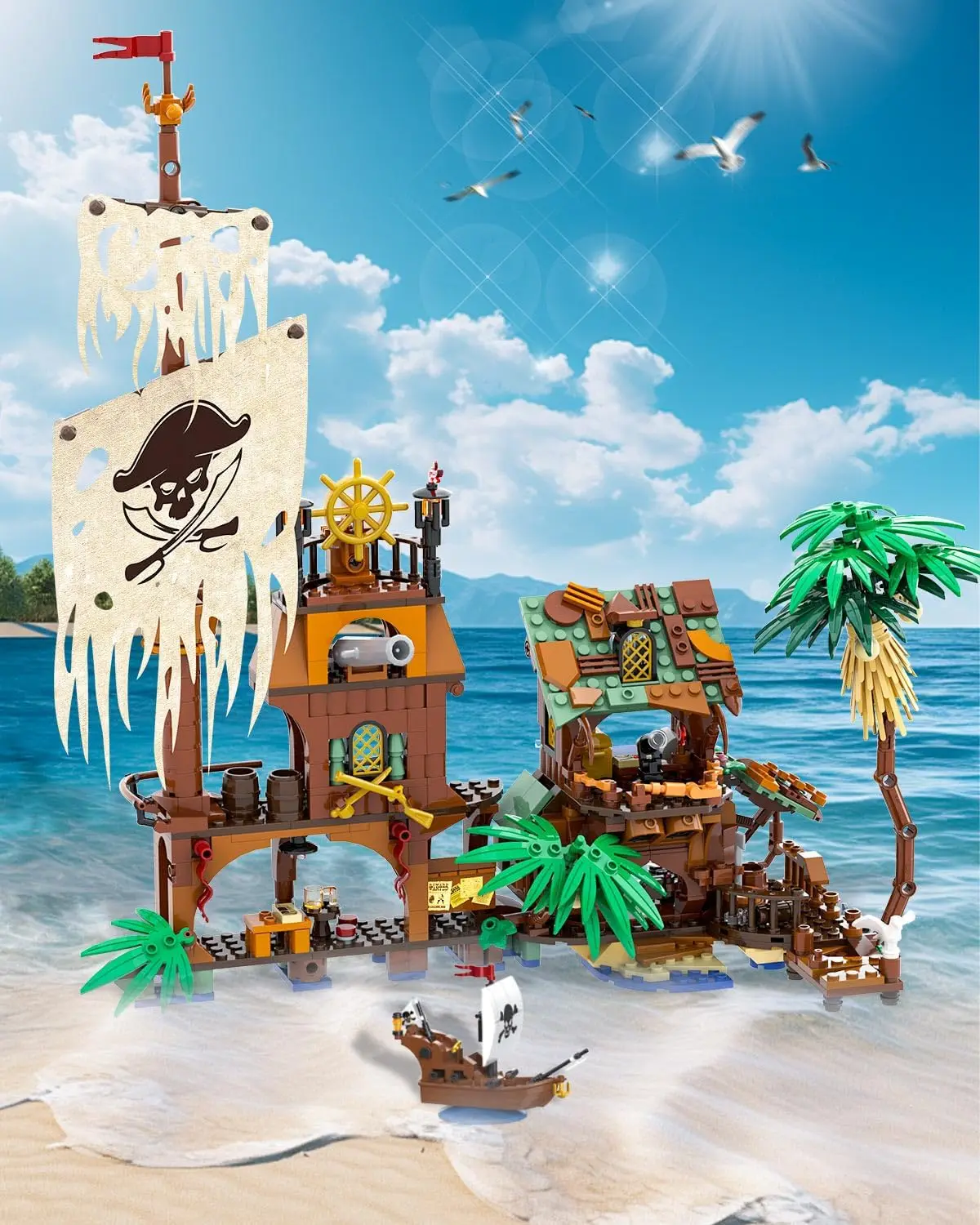 833PCS เรือโจรสลัด Harbor Building Blocks Fortune Dock House รุ่นเดสก์ท็อปตกแต่งการศึกษา DIY ของขวัญของเล่นสําหรับเด็กผู้ใหญ่