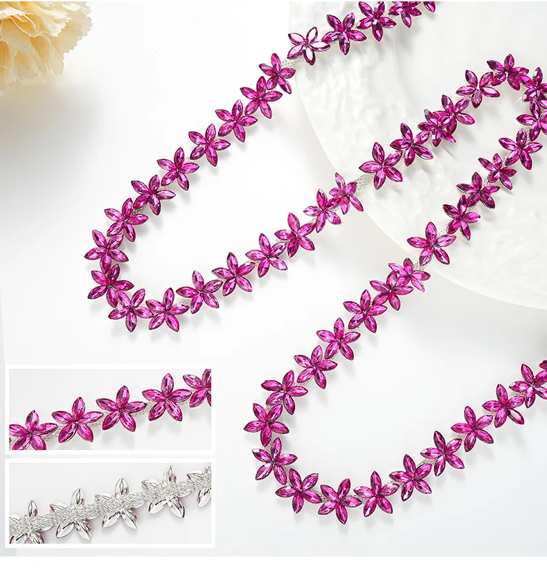 10 Yards Strasskette Kristalldiamant DIY Bastelzubehör Blumenförmiges Strassband Nähzubehör Geschenke Dekoration – Detail 6