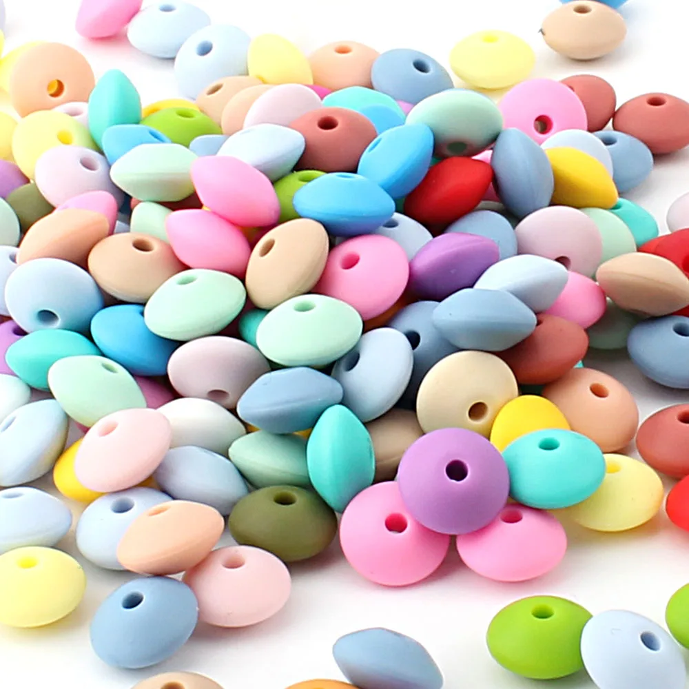 12mm 100pcs Baby Teether Pearl Silicone Lentil Beads BPA Free Babies Teething Necklace Bracelet DIY Charming Nursing Toys Care