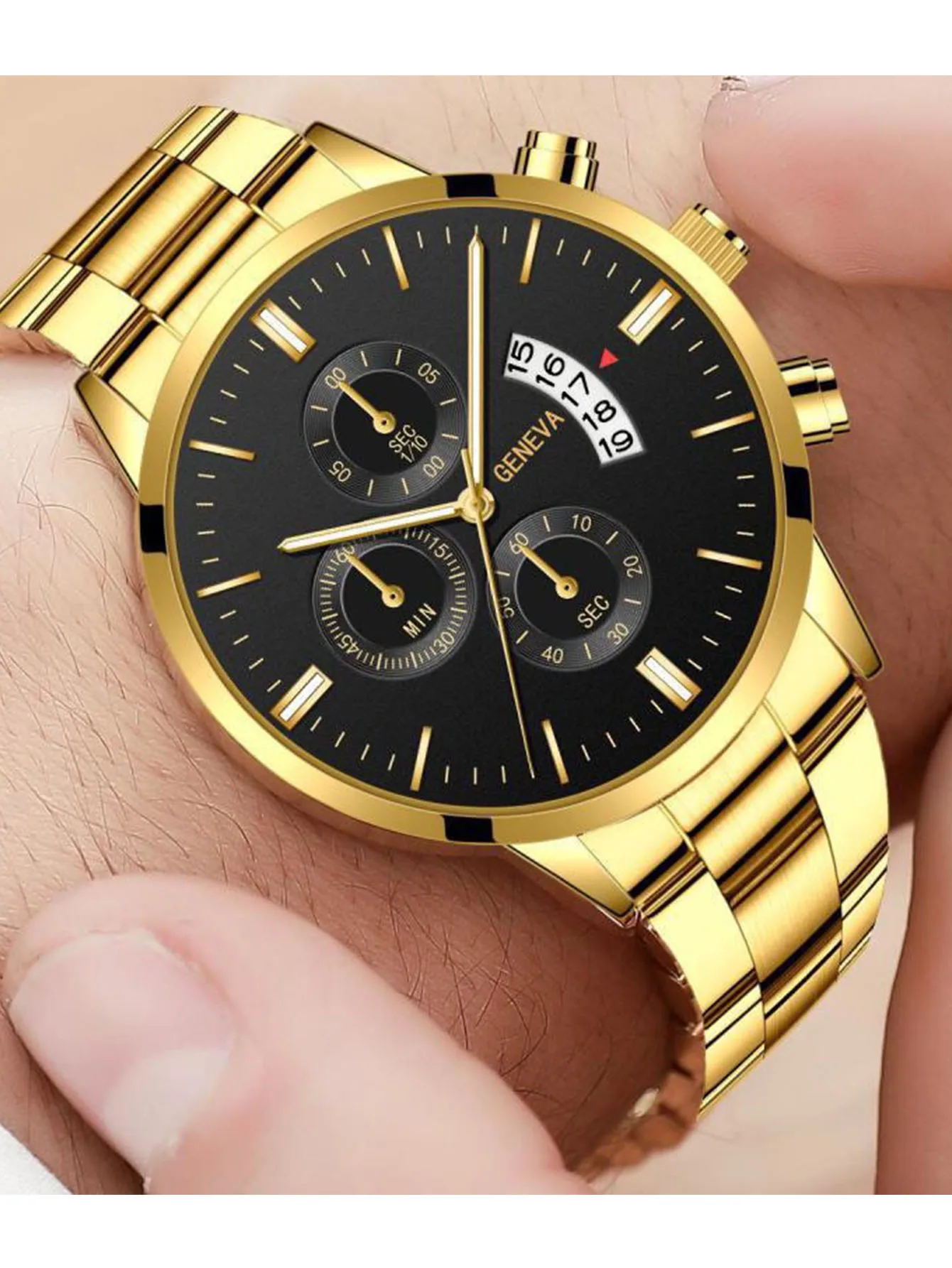 ساعة كوارتز بحزام فولاذي مستدير من سبيكة جديدة ساعة عمل للرجال سطح مرآة قرص كبير