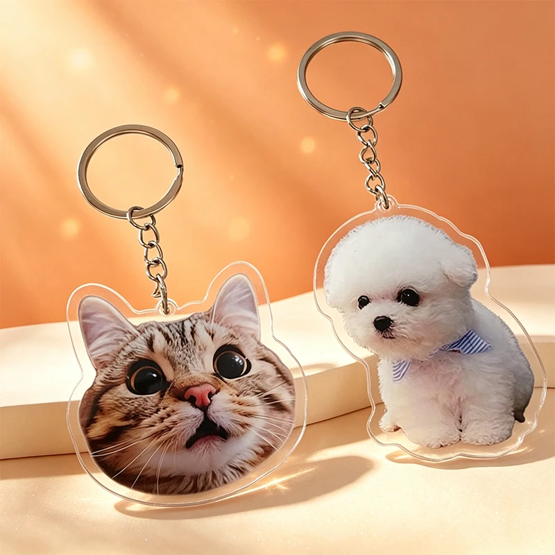 Cute Your Pet Photo Customized Acrylic Keychain Character Dog Cat Animals Picture Hologram Print Personalized Keyring Bag Charm view 3