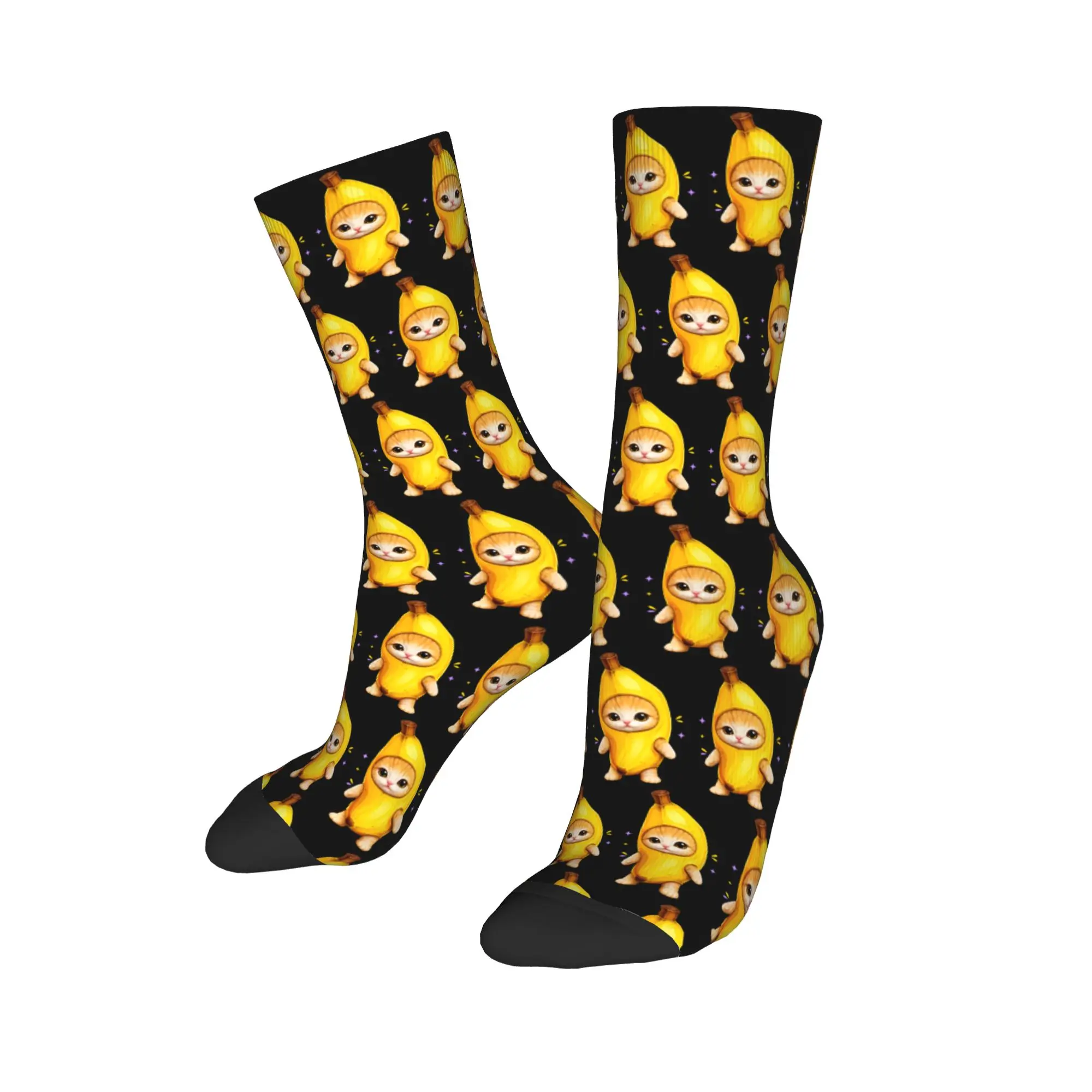 Cute Kitten Banana Cat Socks Polyester Funny Happy  Socks Hip Hop Spring Summer Autumn Winter Middle Tube Stockings Gift,