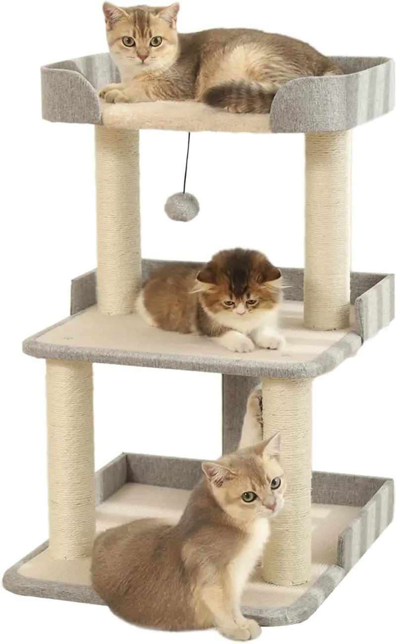 Durable Cat Scratching Post With Bed, Multi-Level 27.56In Cat Tree With Scratching Posts Of Natural Sisal, All-Season Cat Tree