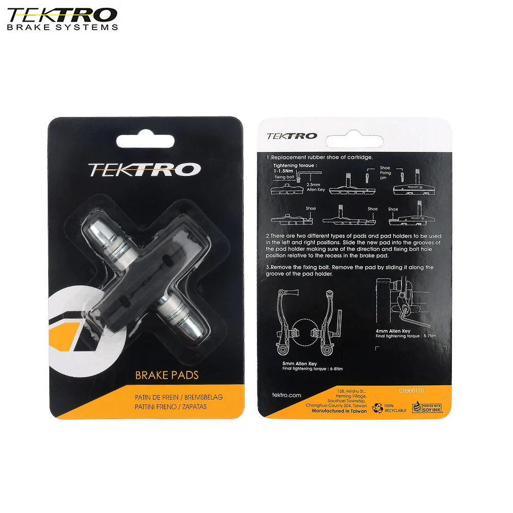 TEKTRO 836.12V Bike Aluminium Alloy Brake Pads Brake Shoes For Rims Brake Capliers V-Brake Pads Mountain Bicycle Accessories