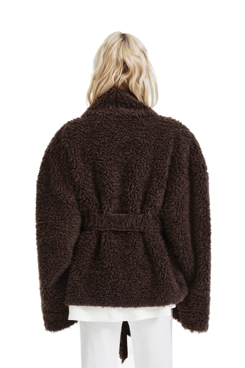 Laur 2026 Women Faux Teddy Fur Wrap Coat Belted Waist Oversized Fluffy Winter Elegant Warm Outerwear