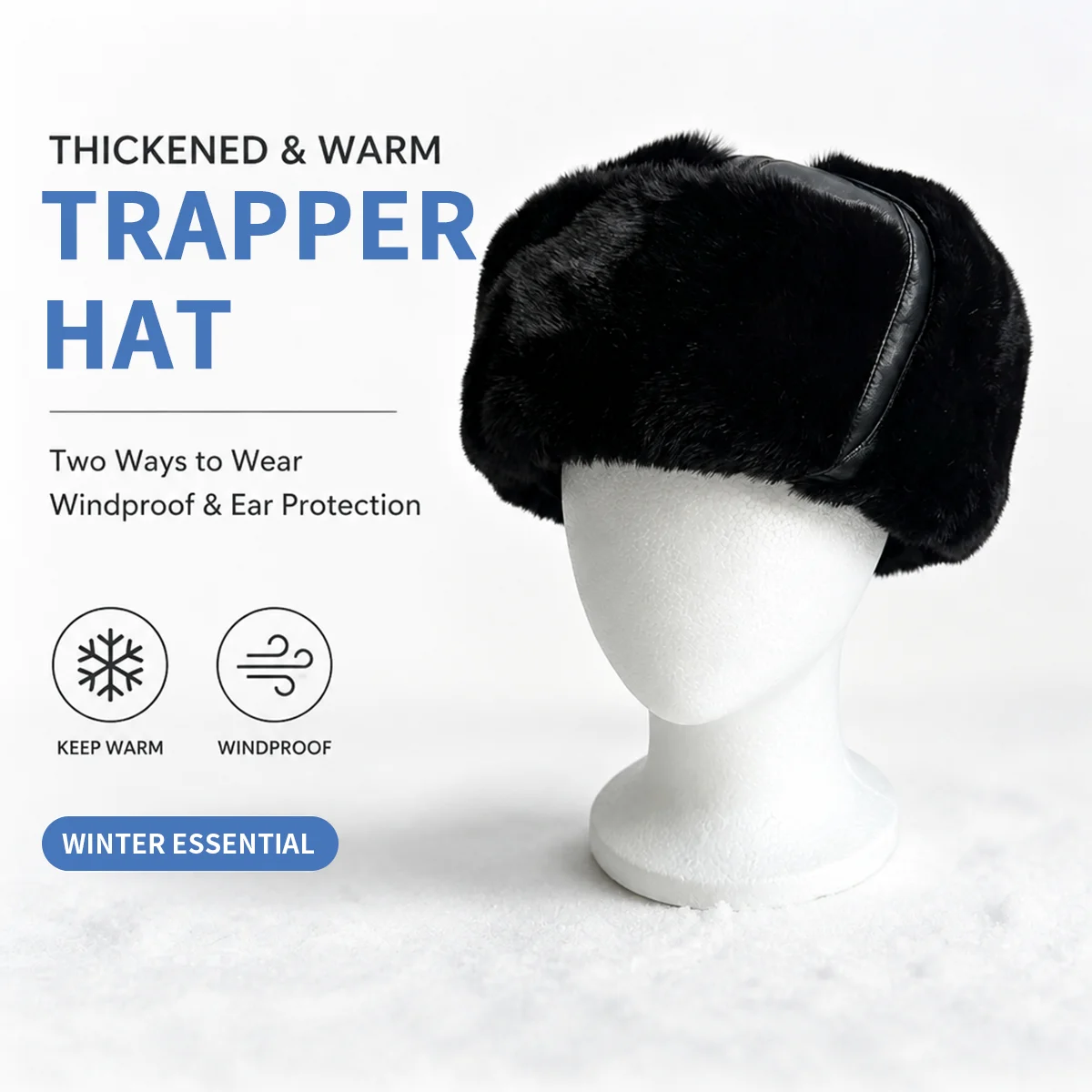 Unisex Winter Ushanka Trapper Hat Faux Fur Earflap Cap Windproof Warm Russian Style Lei Feng Hat for Outdoor Skiing