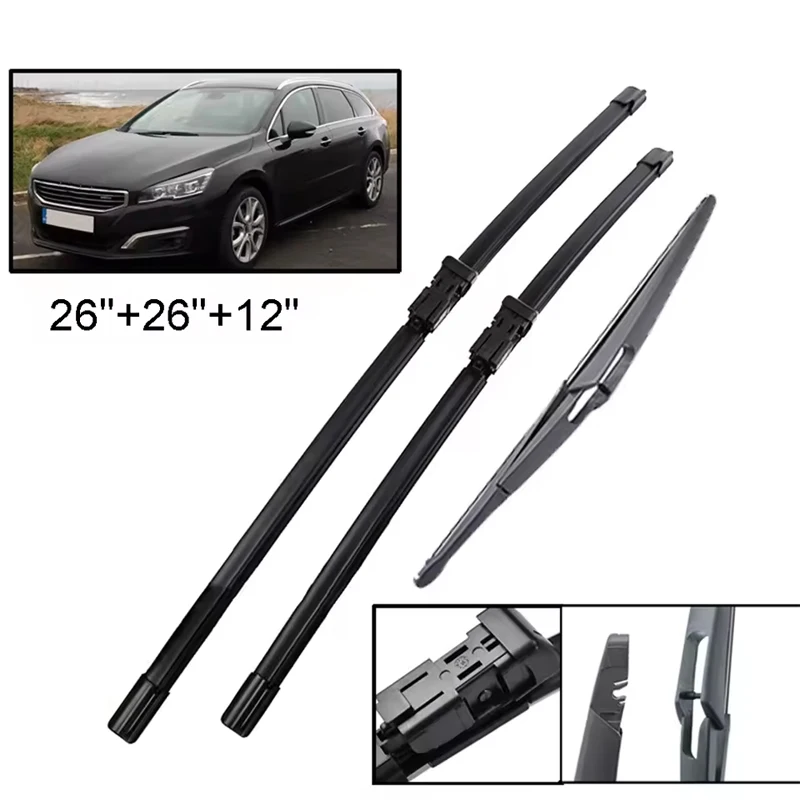 

Wiper Front & Rear Wiper Blades Set For Peugeot 508 SW MK1 2010 - 2018 Windshield Windscreen Window Brushes 26"+26"+12"