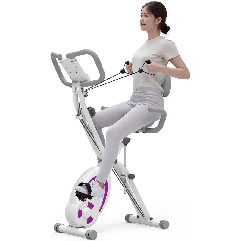 

Folding Stationary Bike Recumbent Exercise Bike w/Arm Resistance Bands-Pulse Sensor-LCD Monitor