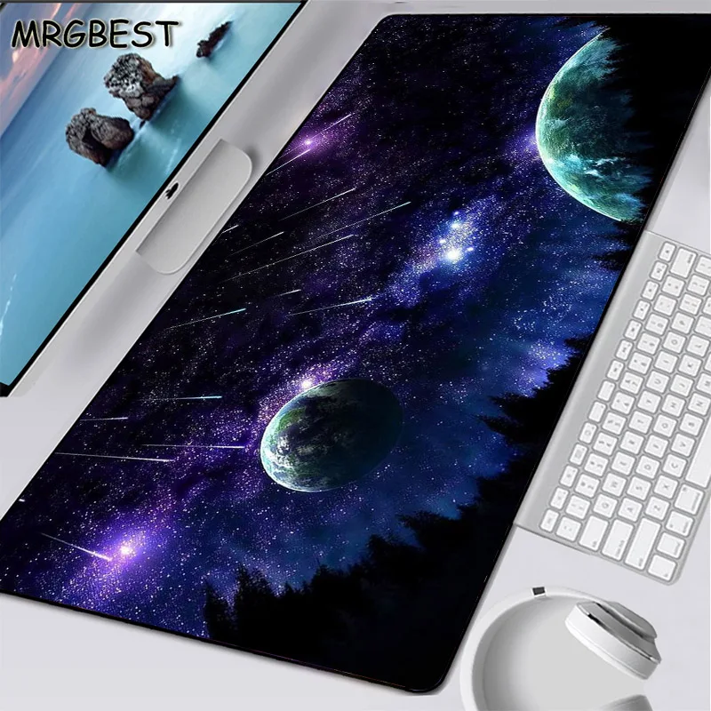 MRGBEST-alfombrilla de ratón Space Moon de 900x400x2MM, alfombrilla de goma grande RGB para juegos, antideslizante, retroiluminación LED de escritorio, alfombrilla para teclado XXL CSGO