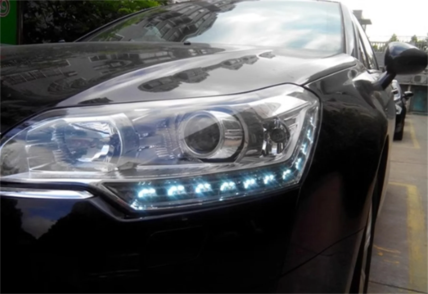 Car Led Headlight for Citroen C5 Daytime Running DRL Angel Eyes headlamp Low High Beam