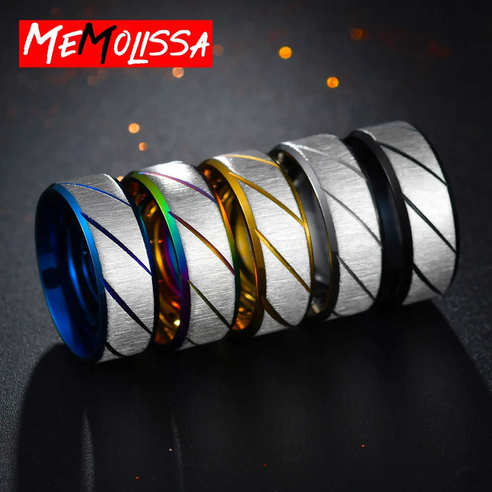 Stainless Steel Titanium Steel Men's Ring Double Oblique Side Batch Flower Twill Rings Smooth Simple Jewelry Rainbow Color