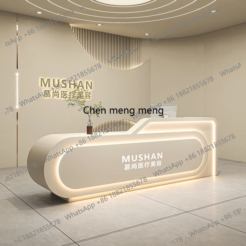 

Minimally designed beauty salon bar counter company front desk reception desk Computer table bureaux de travail office furniture