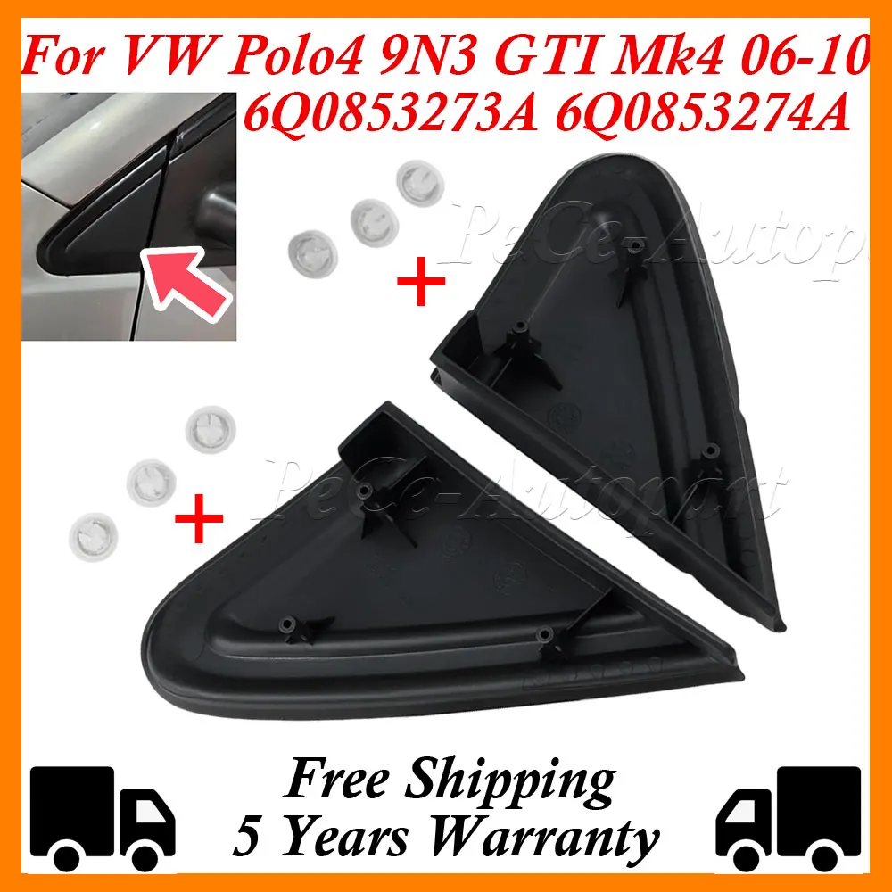 1/2X Cubierta Triangular Exterior para Espejo Retrovisor, para VW Polo 4 9N3 Sedán Vento 2006-2010 6Q0853273A 6Q0853274A, Pieza de Repuesto para Auto