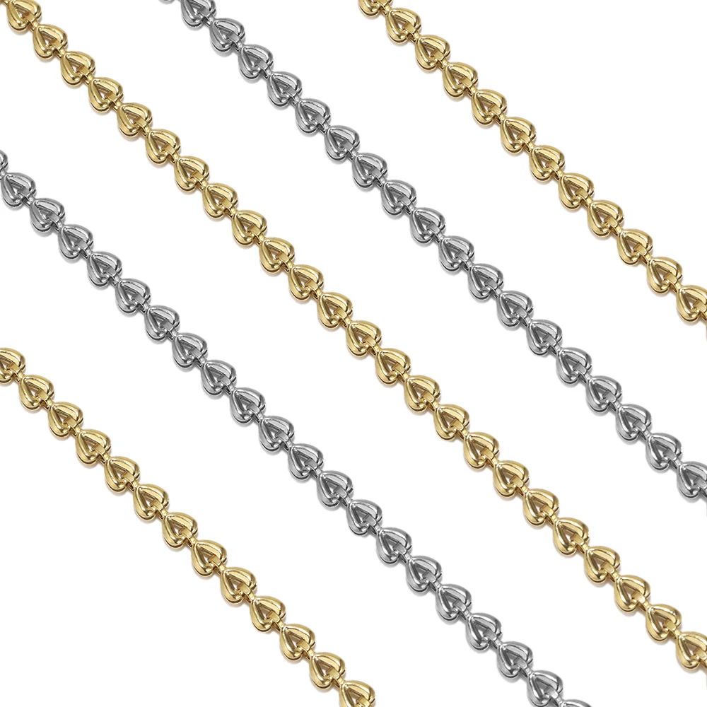 1 Meter Stainless Steel Width 4mm Gold Love Heart Rollo Chain Chains for Jewelry Making Supplies DIY Necklace Bracelet Bulk