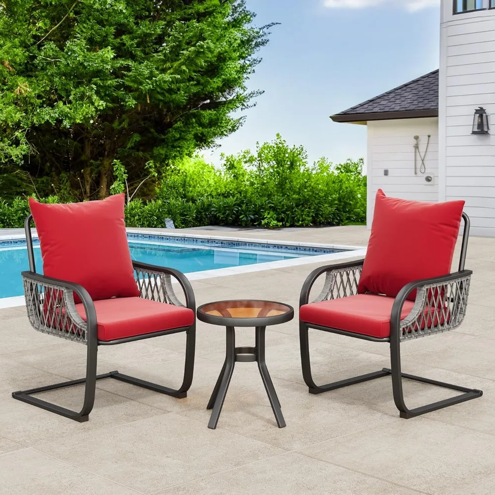 

3-piece set of outdoor terrace furniture, Willow Tavern C Spring Chair, all-weather rattan conversation chair