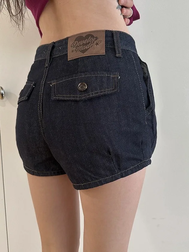 

High Waist Pleated Denim Shorts Women's Casual Chic Design Spring Summer New Style Loose Fit Cotton Blend Black Jeans Shorts