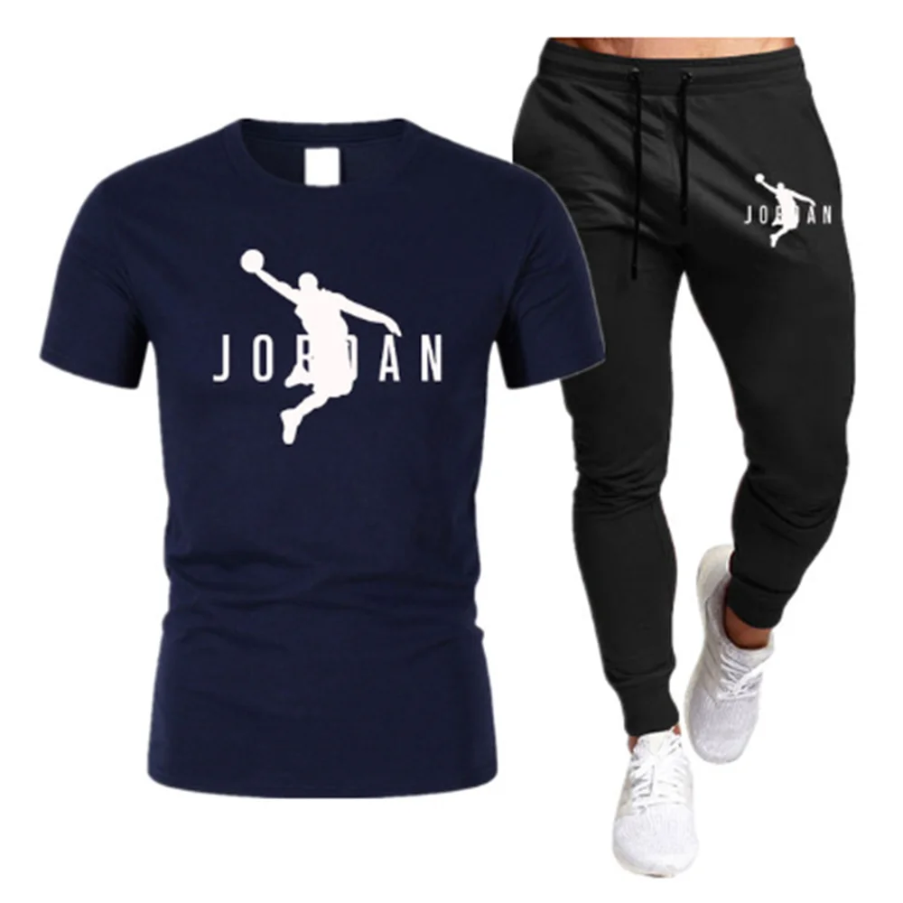 

2024 Summer New Men's T-shirt+Pants Set Men's Sports Set Printed Casual Fashion Breathable Short Sleeve T-shirt Set