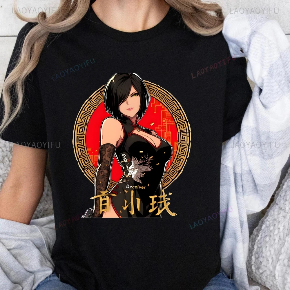 Vintage Red Women's Ada Wong Printed T-shirt Top Ada Wong Neutral Trend Harajuku Short Sleeve Unisex Shirt Graphic Large T-shirt