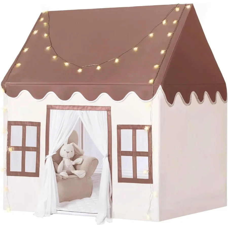 Wilwolfer Speeltent voor binnen - Groot speelgoedhuis voor peuters in bruin voor jongens en meisjes Binnenspeelhuis met duurzame stof Ideal Pla