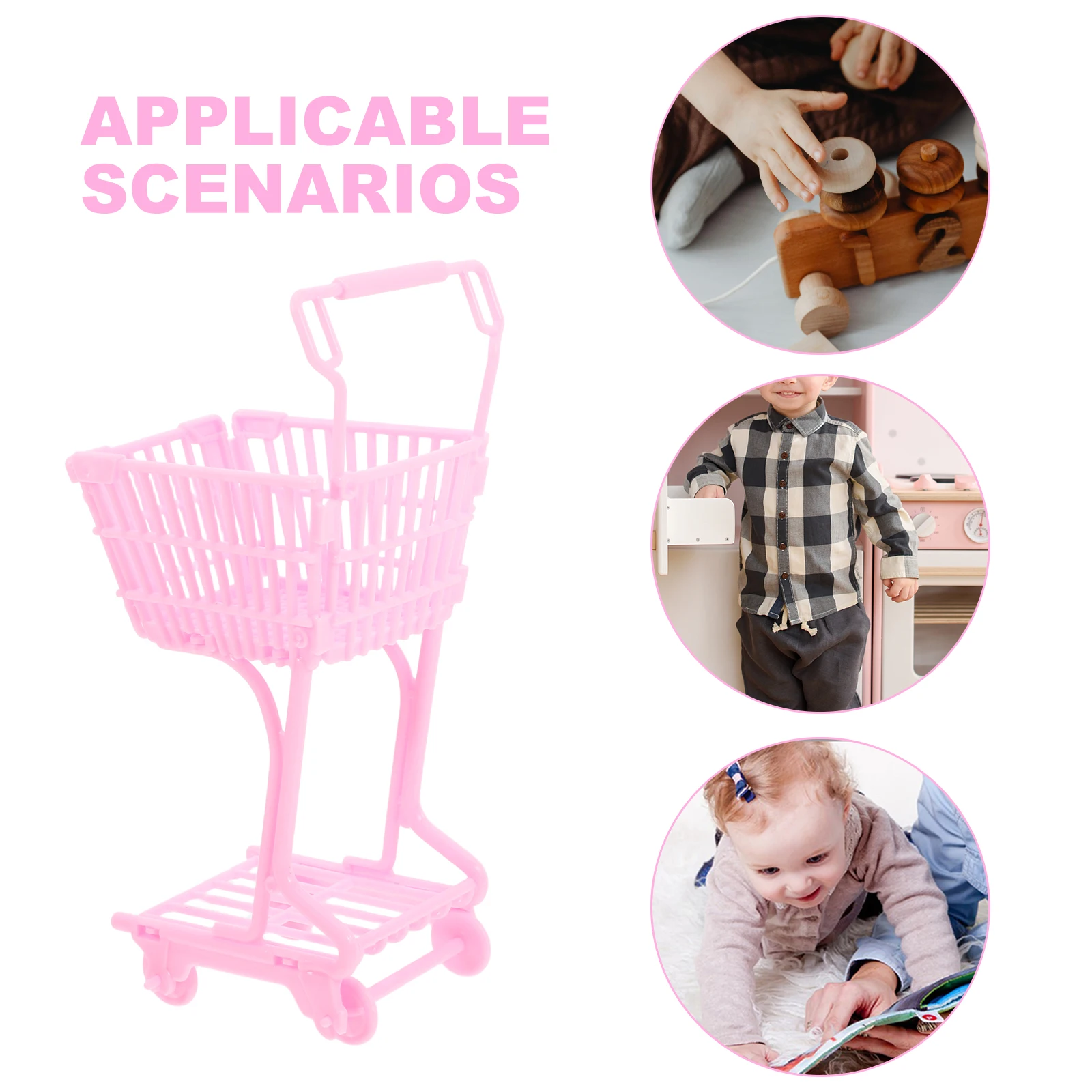 1 قطعة التسوق الصغيرة الوردي البلاستيك الاطفال تلعب عربة للسوبر ماركت التظاهر اللعب منظم مكتب عربة تخزين رف سلة