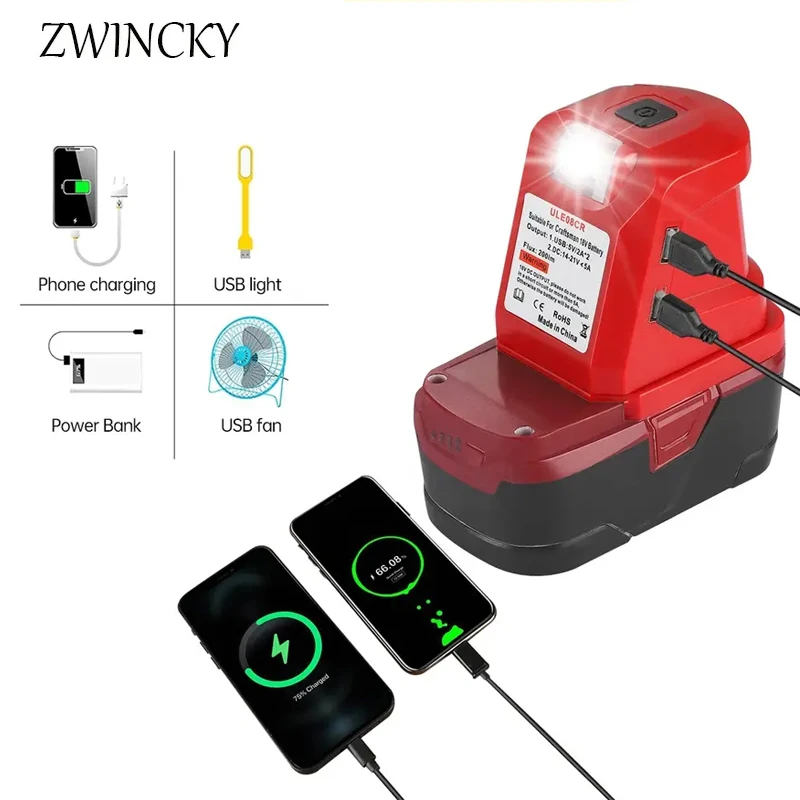

Portable Battery Powered With USB LED Work Lamp Li-ion Converter Adapter Outdoor Tent Camping Light for Craftsman 19.2V Battery