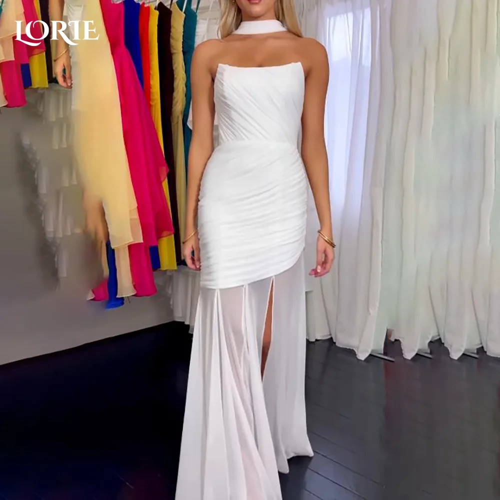 

LORIE Slit Beach Wedding Dresses Strapless Pleats Mermaid Bride Gown Chiffon Bridal Dress vestidos de novia Customized No Golve