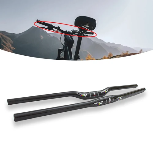 Imagen 2 del producto Manillar ultraligero de carbono 3K para bicicleta de montaña, barra plana/aumento de 31,8 × 720mm de alta resistencia para bicicleta de carretera XC/Trail/Enduro