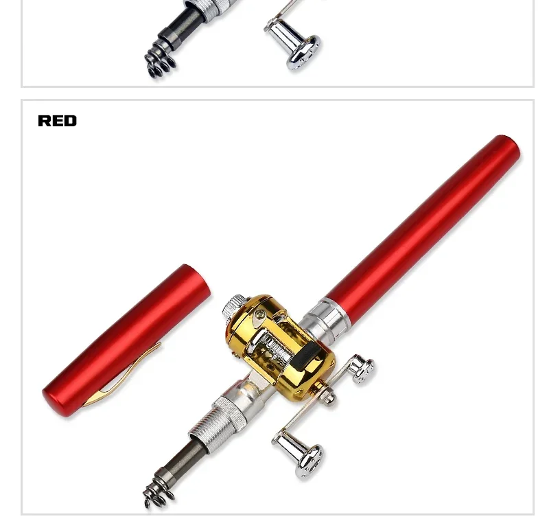 [Zubehör für Angelruten rollen] Tragbare Taschen-Teleskop-Angelrute rolle Full Kit Stift form Stange 96cm für Angel anfänger – Detail 6