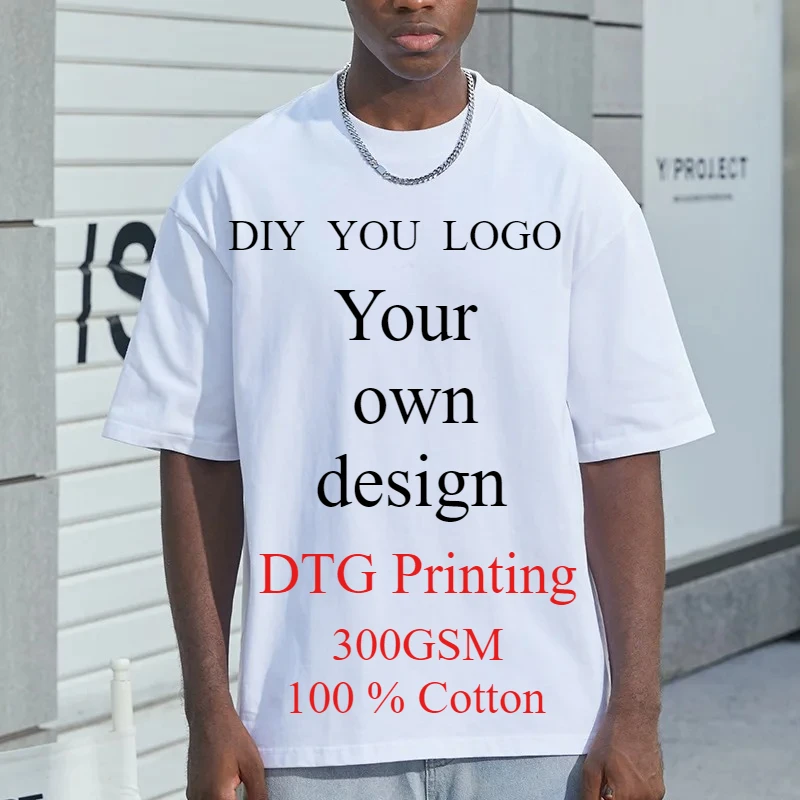 

Футболка по индивидуальному заказу, ваш дизайн, DTG-печать, 300GSM, тяжелые хлопковые мужские футболки, женские свободные повседневные футболки высокого качества